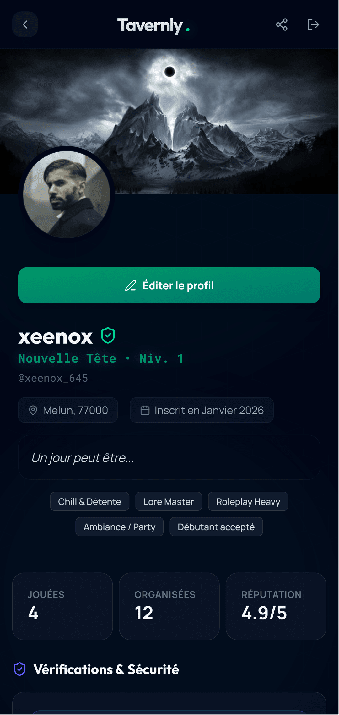 Capture d'écran de la page profil d'un utilisateur